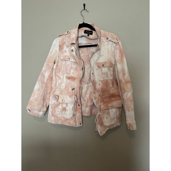 Eden Society Women XL Blush Pink Tie Dye Full Zip Cargo Military Jacket Cotton - Picture 2 of 11